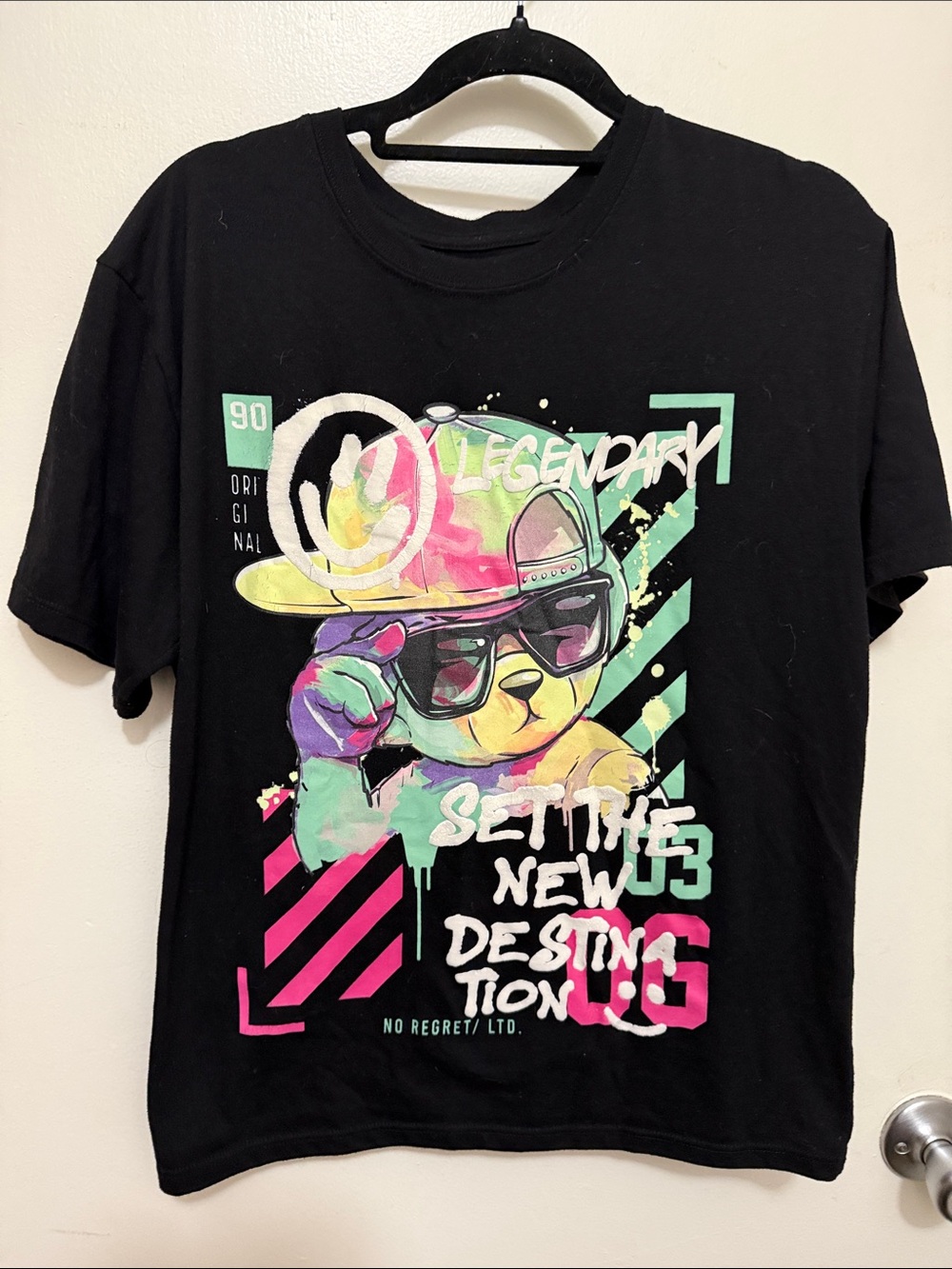 Kids' Black Short-Sleeve Tee with Colorful Bear Graphic